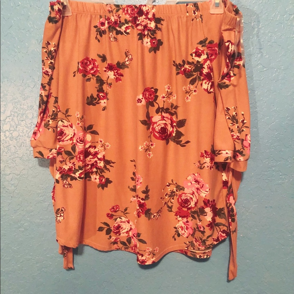 Off the shoulder pink floral blouse